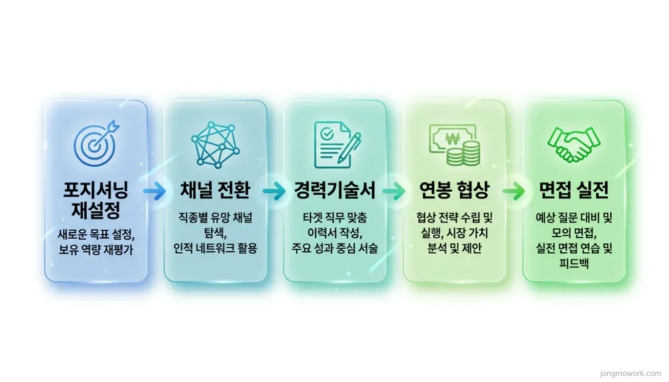 직접 정리한 40대 이직 전환 전략 5단계 인포그래픽