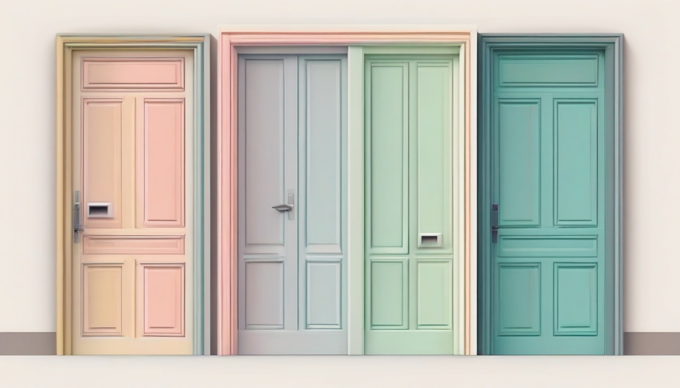 A of three doors with different colored frames representi...