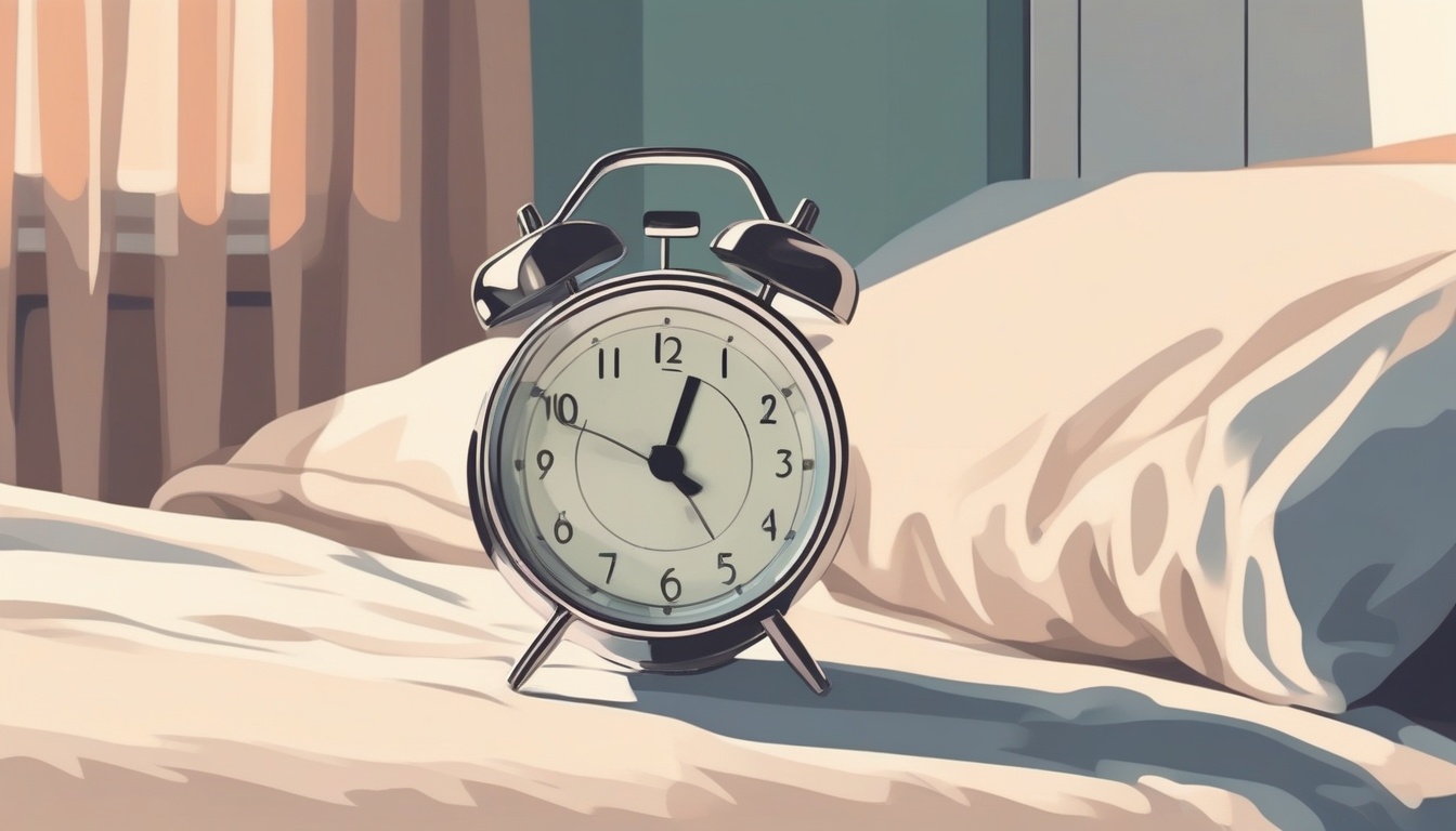 A of a bedside alarm clock showing 6:30 AM with soft morn...