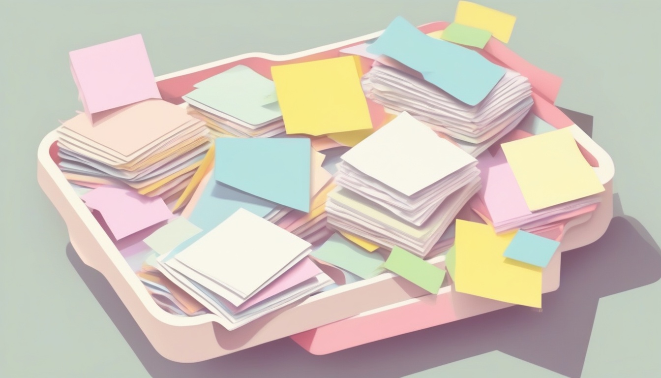 A of an inbox tray overflowing with papers and sticky not...