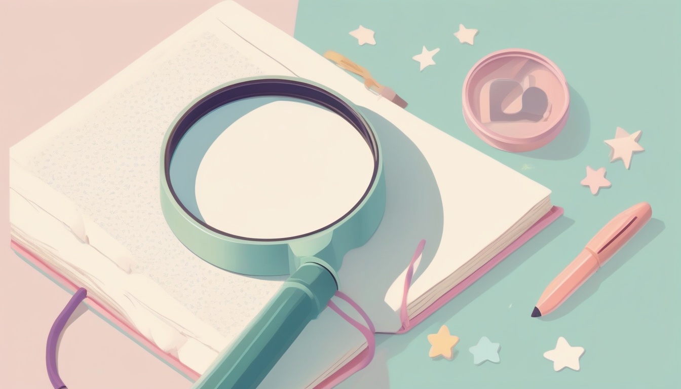 A of a magnifying glass hovering over an open journal wit...