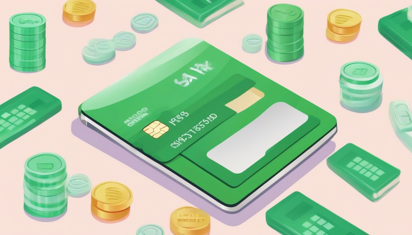 A of a green credit card leaning against a smartphone sho...