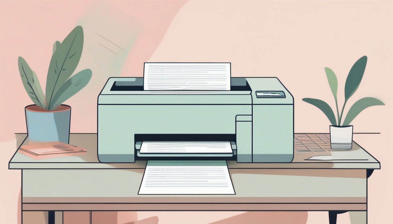 A of a printer outputting a document on a clean modern desk