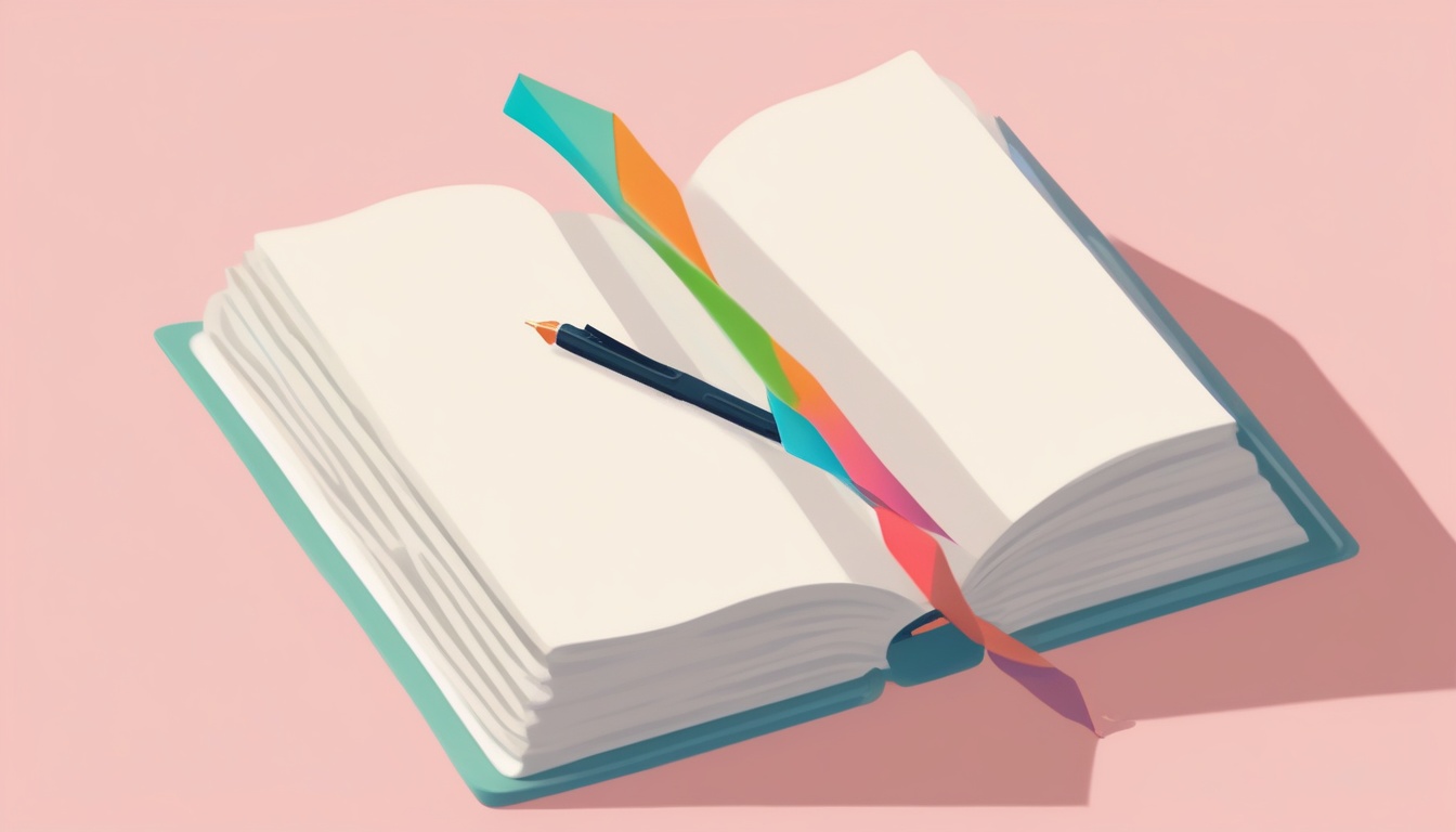 A of an open book with colorful bookmark tabs sticking out