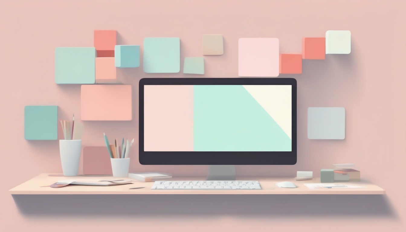 A of a neat desk setup with a laptop and notebook beside ...