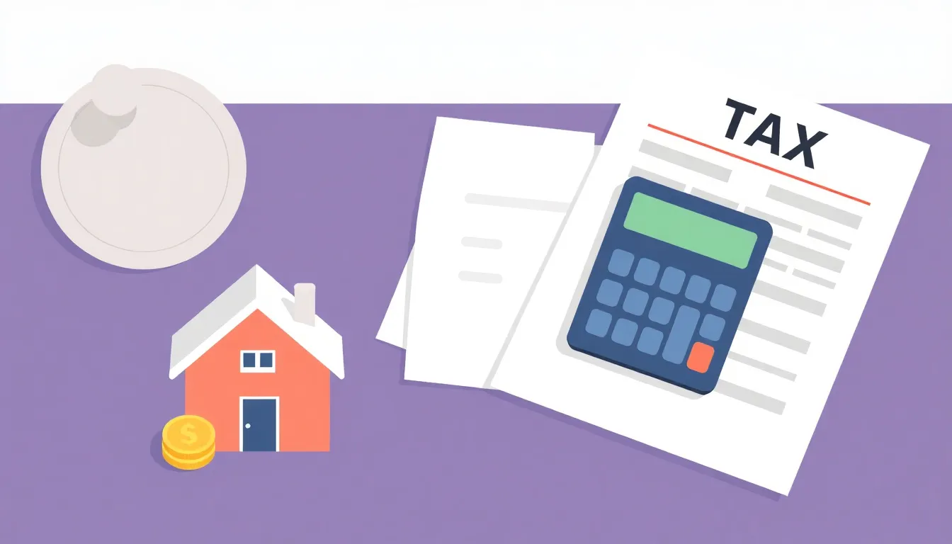 A of a tax return document with a calculator and a small ...