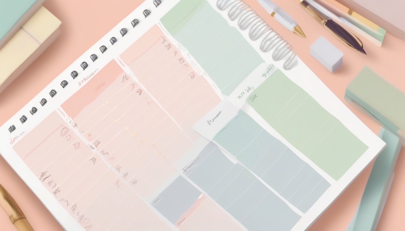 A of a weekly planner calendar on a desk with a pen and a...