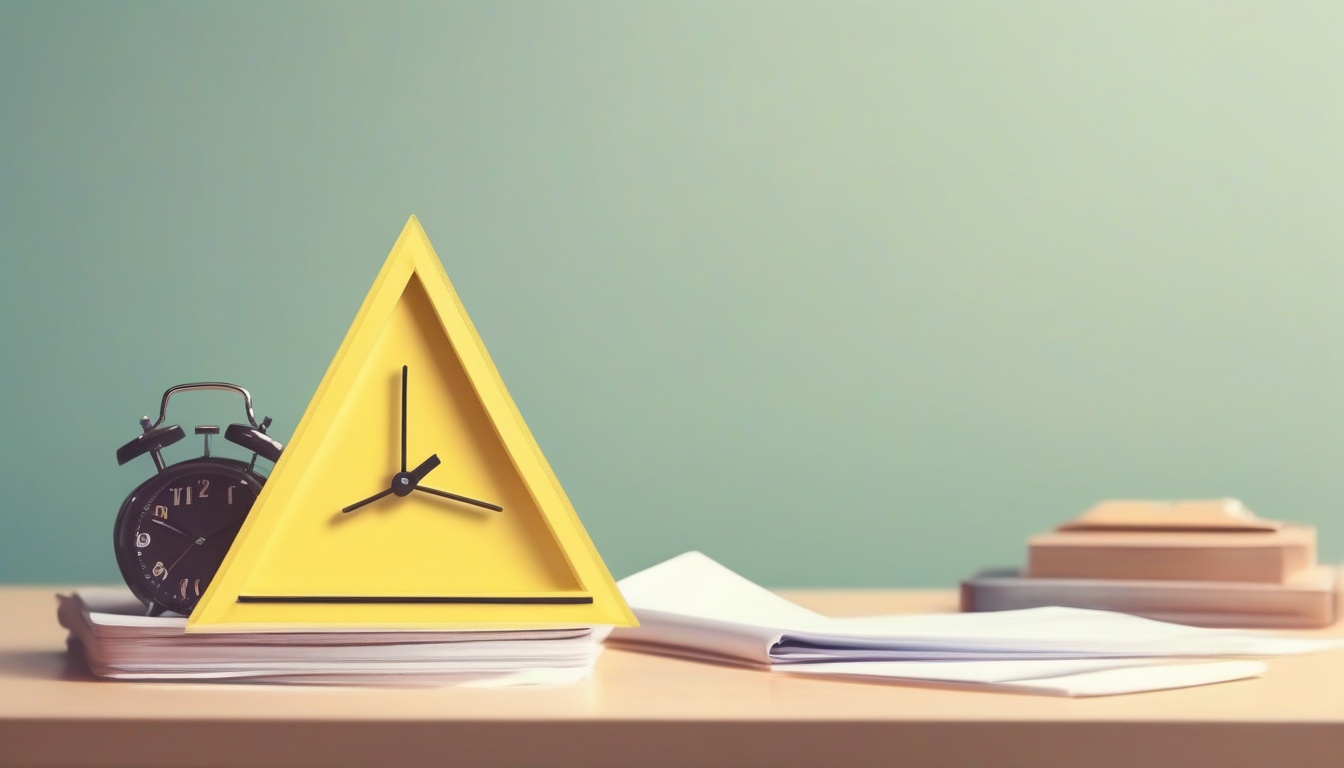 A of a yellow warning triangle icon next to a stack of do...