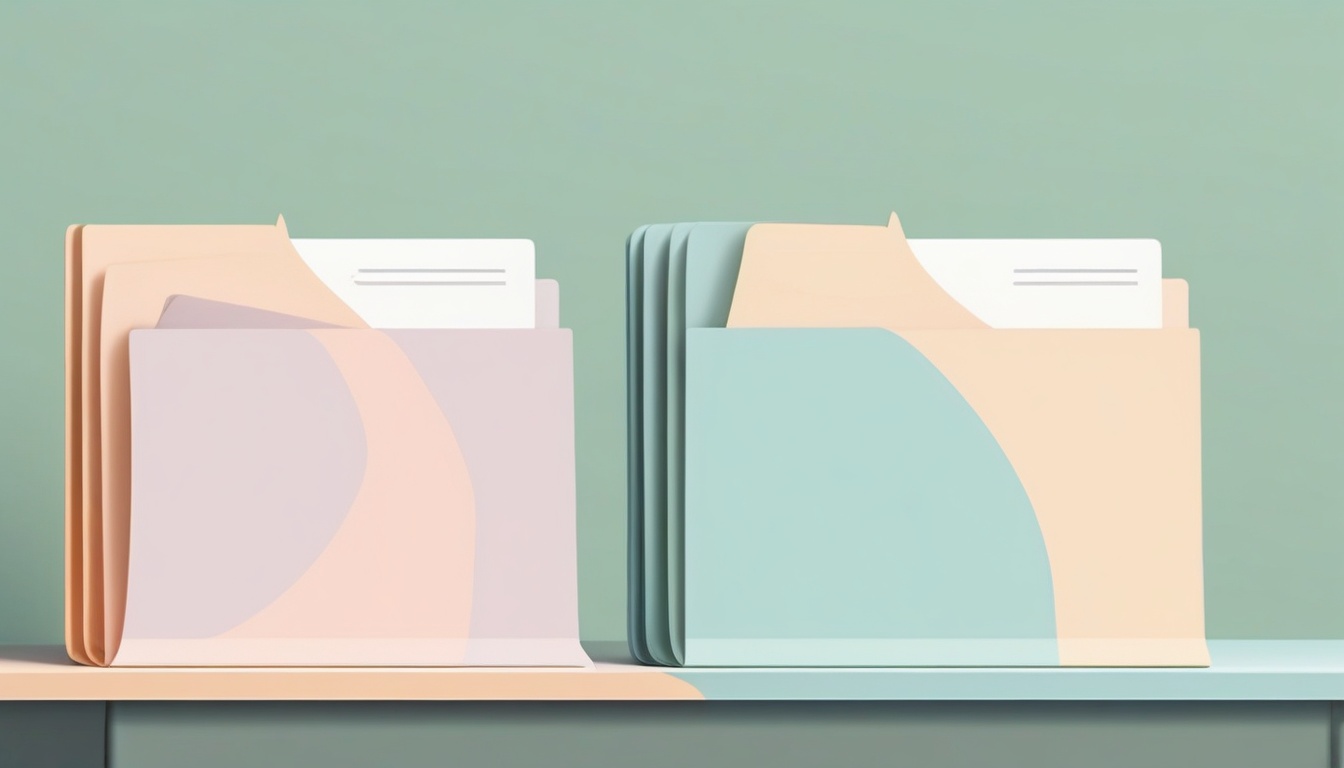 A of two separate document folders connected by a curved ...