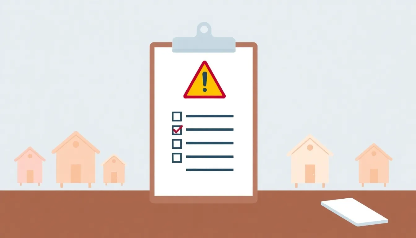 A of a yellow warning triangle sign next to a clipboard c...