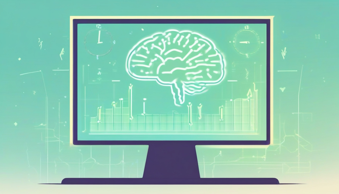 A of a rising bar graph on a glowing screen surrounded by...