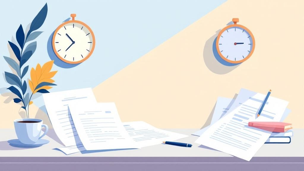 A of a desk with scattered papers