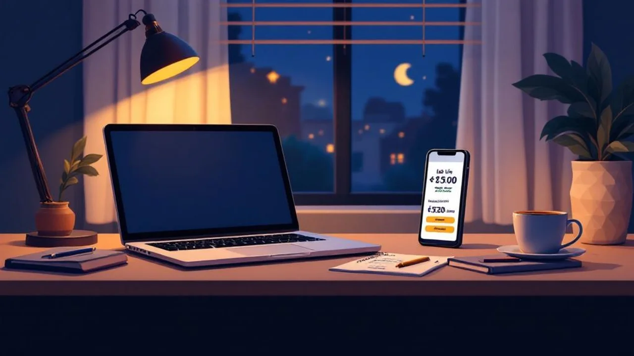 A clean, modern flat illustration of a quiet evening home...