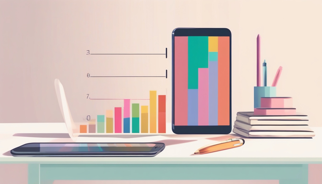 A of a smartphone displaying a colorful bar chart on its ...