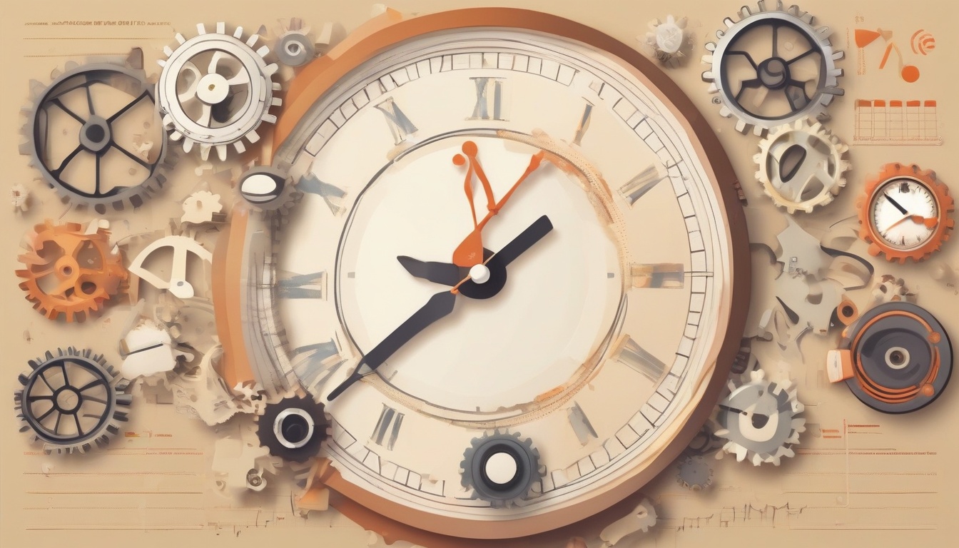 A clean modern illustration showing gears and cogs formin...