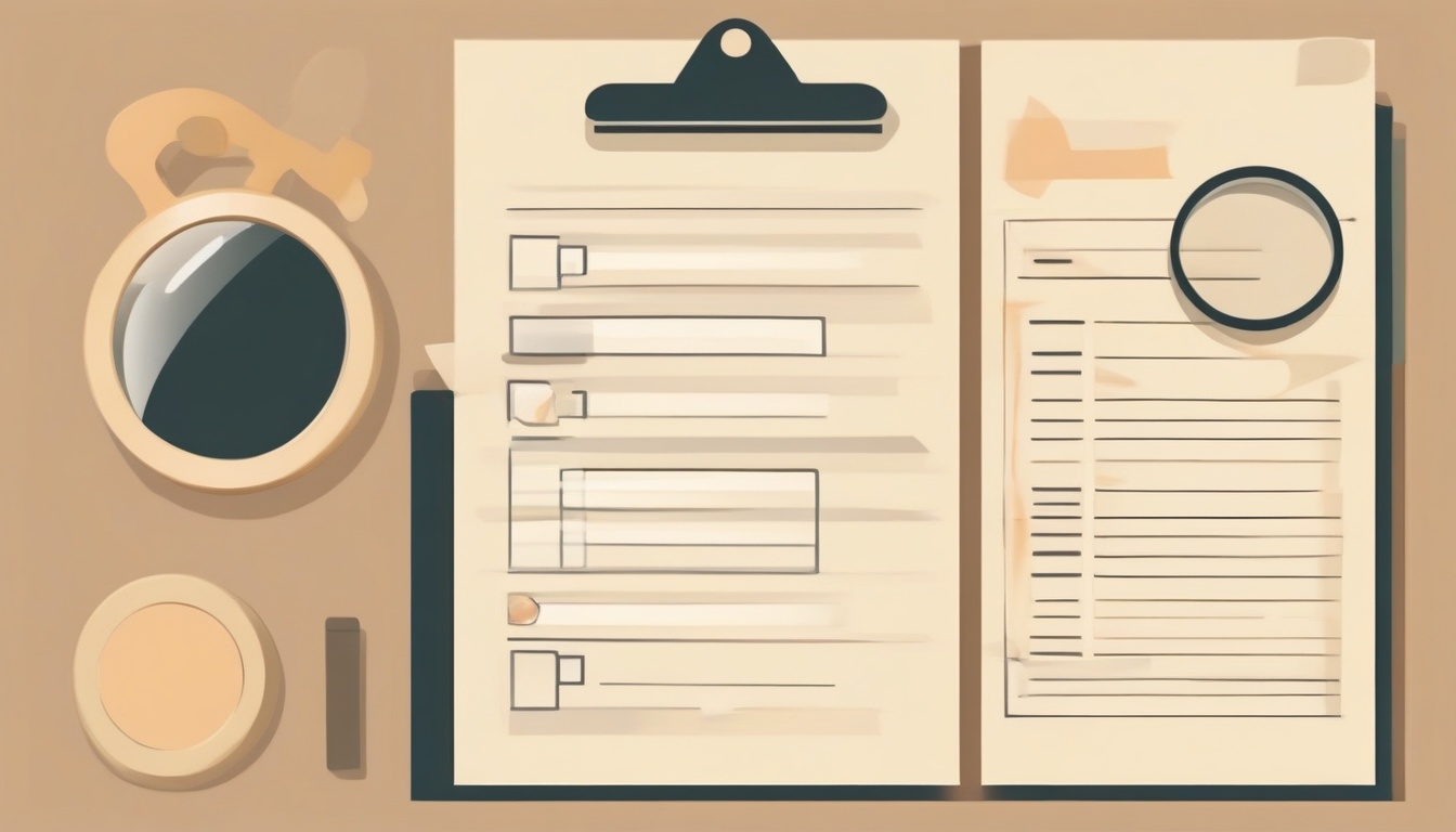 A of a checklist document with checkmarks and a magnifyin...