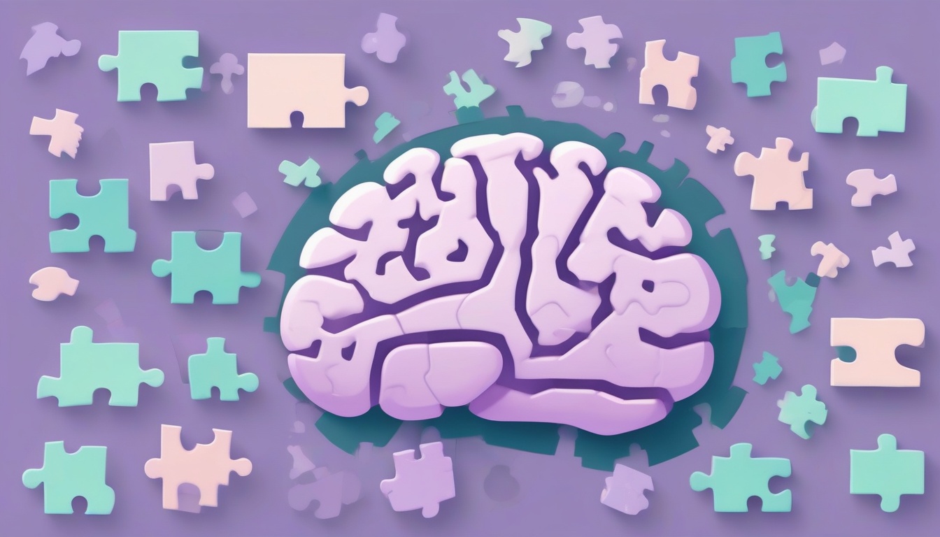 A of a brain shape with puzzle pieces scattered around it