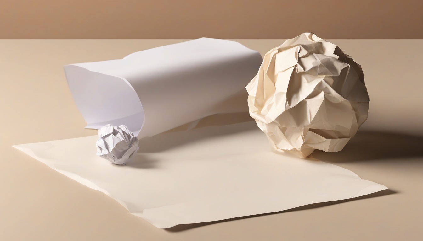 A of a crumpled paper ball next to a smooth clean documen...