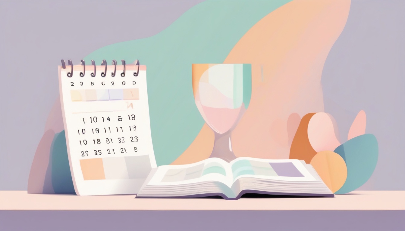 A of an open calendar with a circled date and an hourglas...