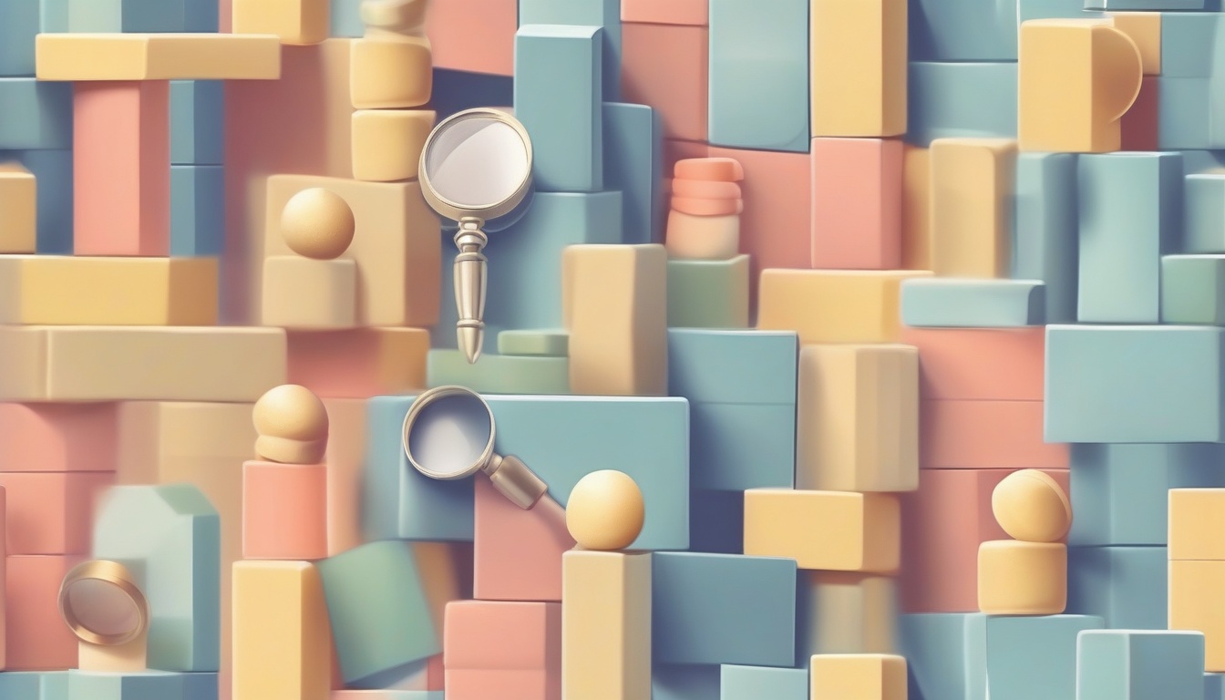 A of building blocks stacking up with small coins and a m...