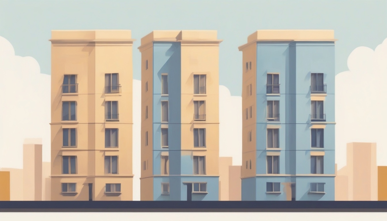 A of two apartment building silhouettes side by side on a...