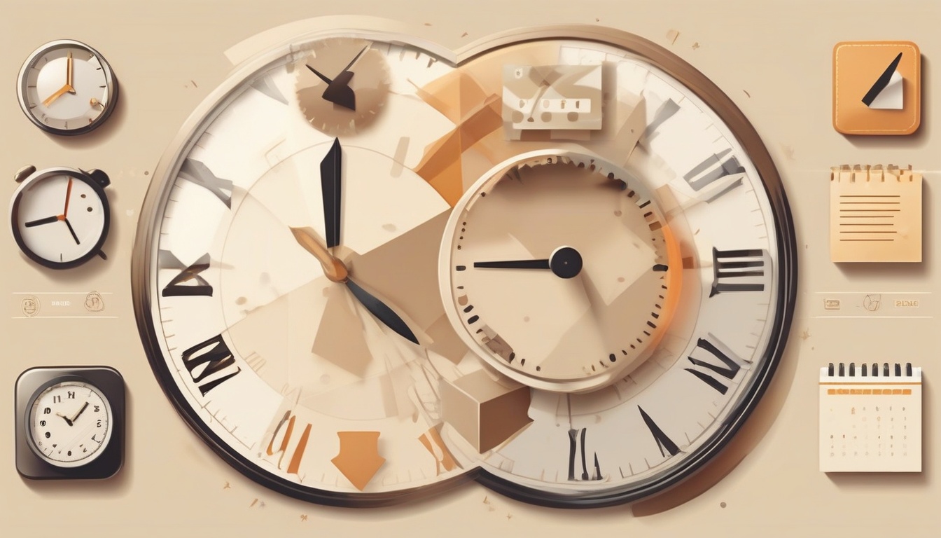 A clean modern illustration of a clock face dissolving in...