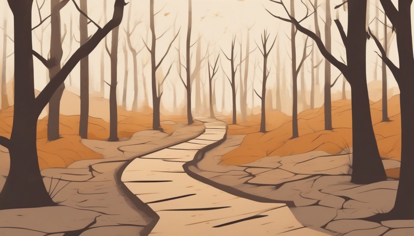 A of a path branching into multiple trails with small war...