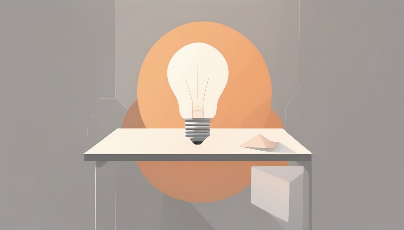 A of a lightbulb slowly turning on above an abstract desk...