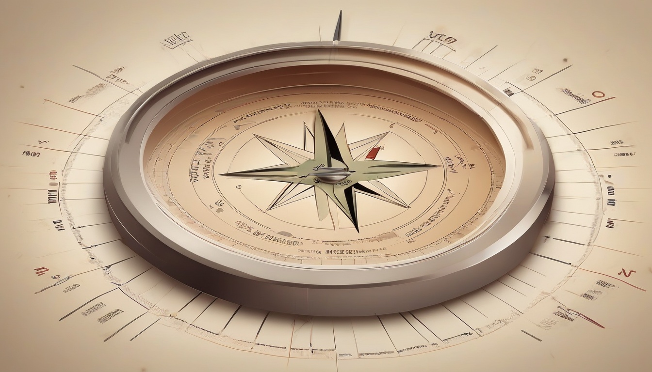 A clean modern illustration of a compass on a desk with d...
