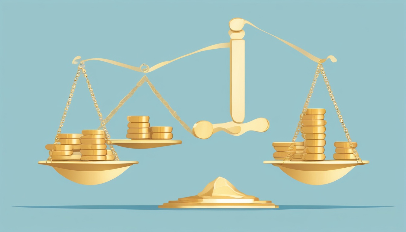 A of a balance scale with stacks of coins on each side