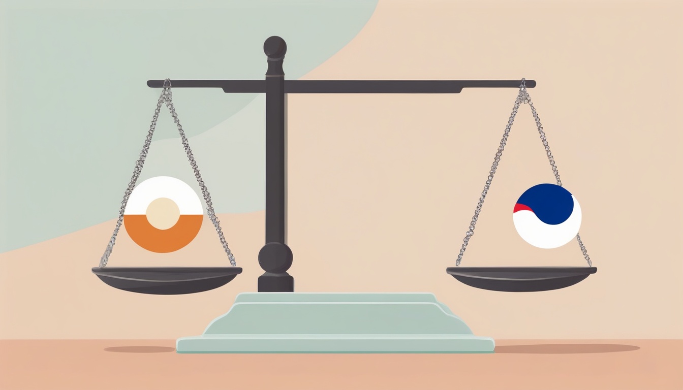 A of two balanced scales comparing domestic and internati...
