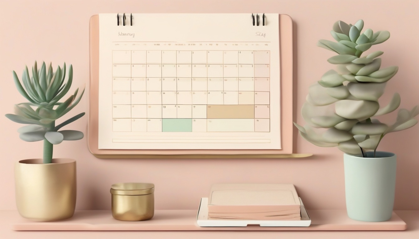 of a flat wall mounted calendar grid divided into three d...