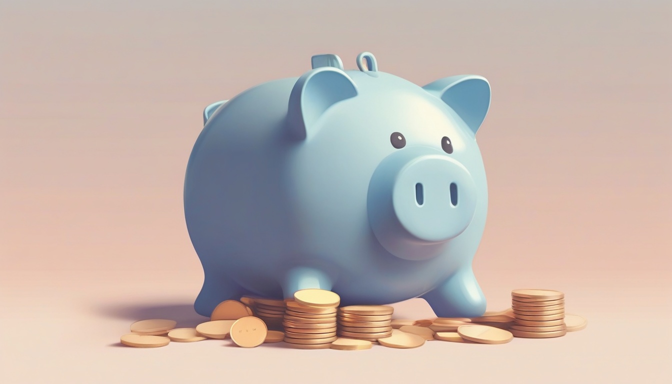 A of a piggy bank with coins dropping in from above and a...