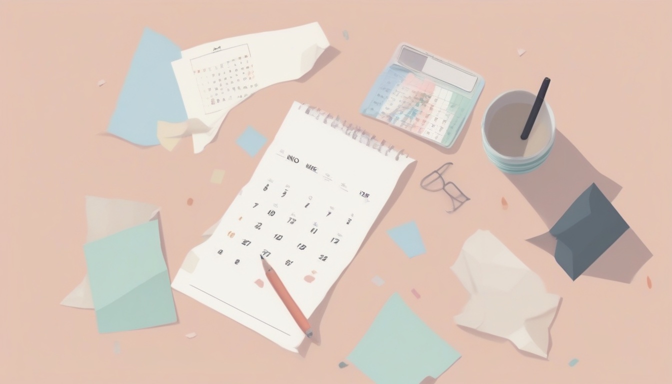 A of a desk with crumpled papers and a question mark abov...