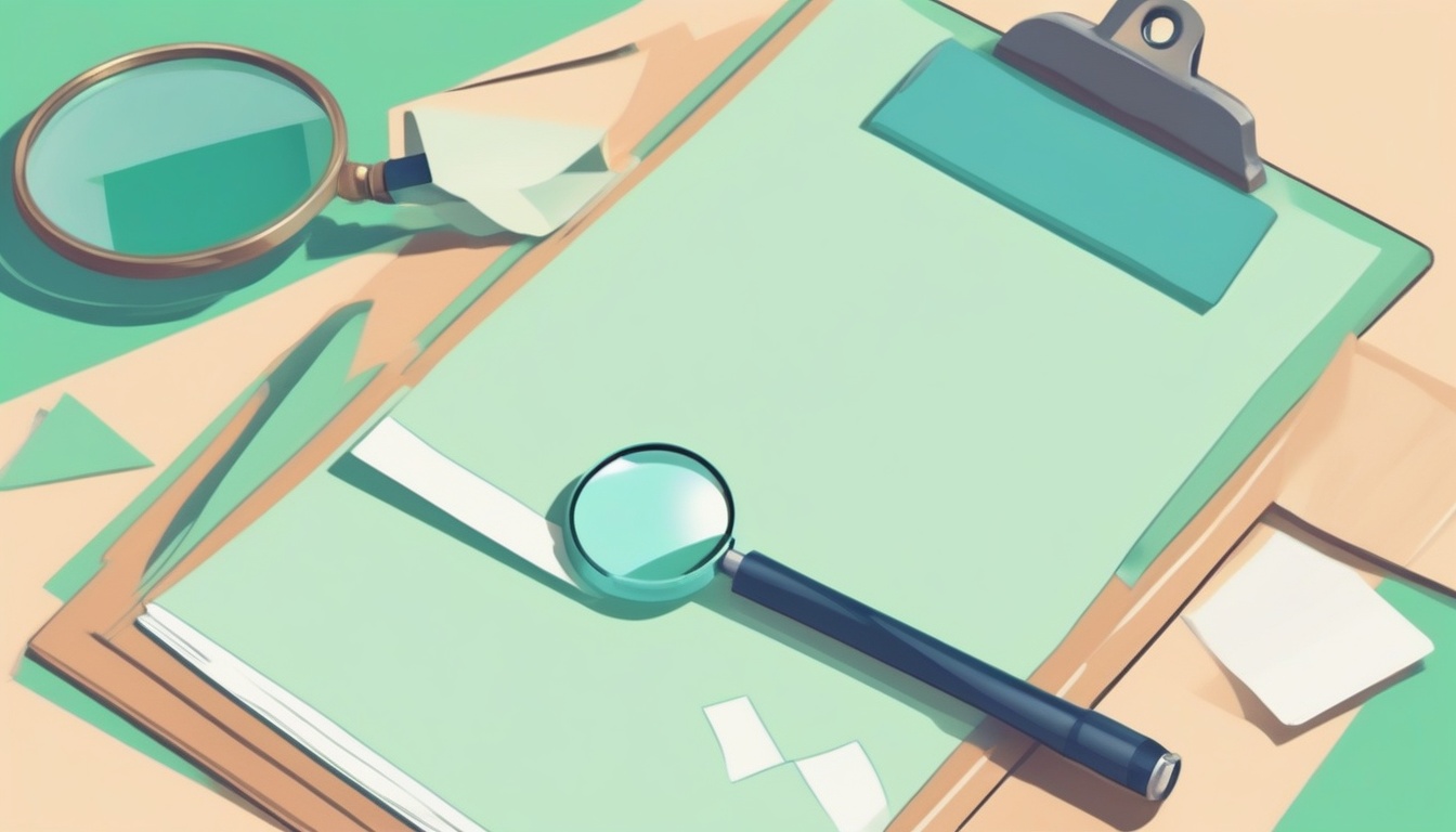 A of a clipboard with checkmarks and a magnifying glass o...