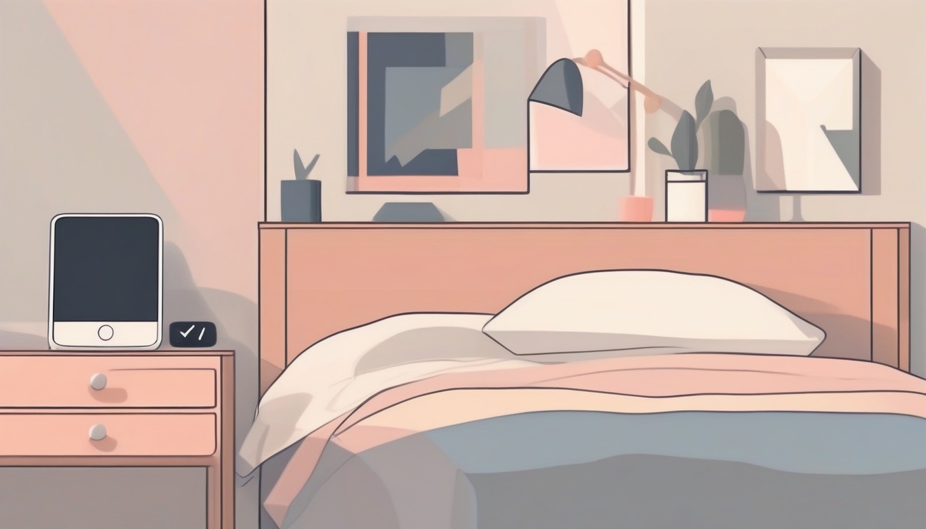 A of a bedroom nightstand with an analog alarm clock and ...