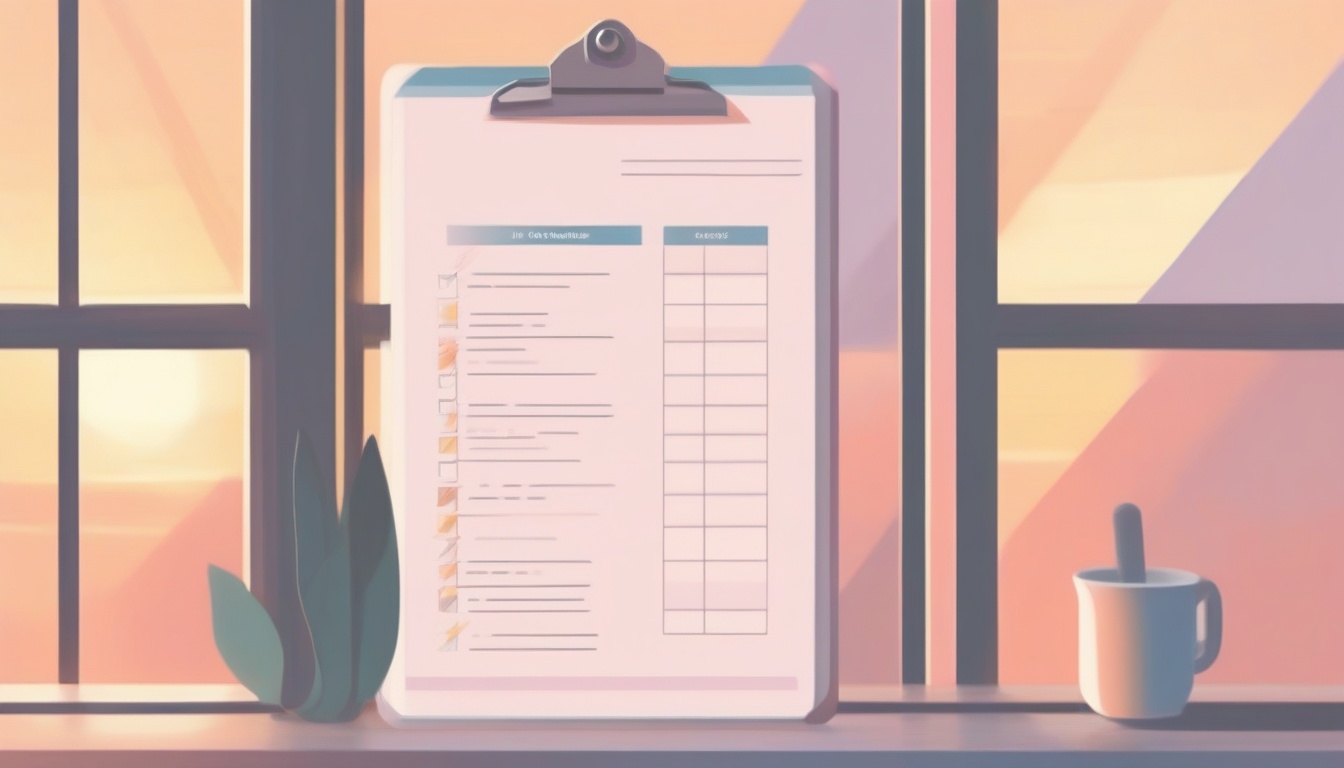 A of a completed checklist on a clipboard with a sunrise ...