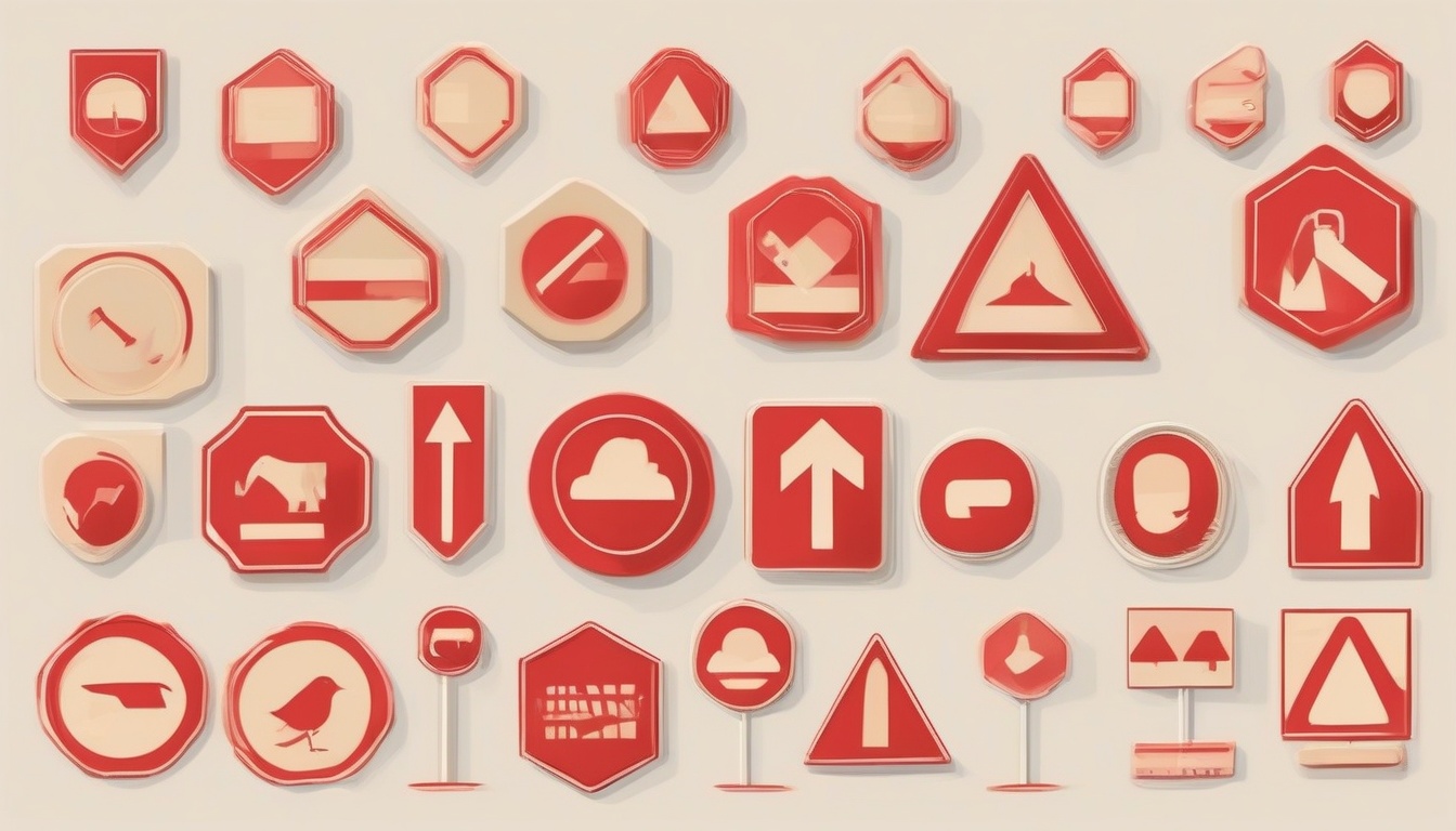 A of warning signs and caution elements arranged neatly