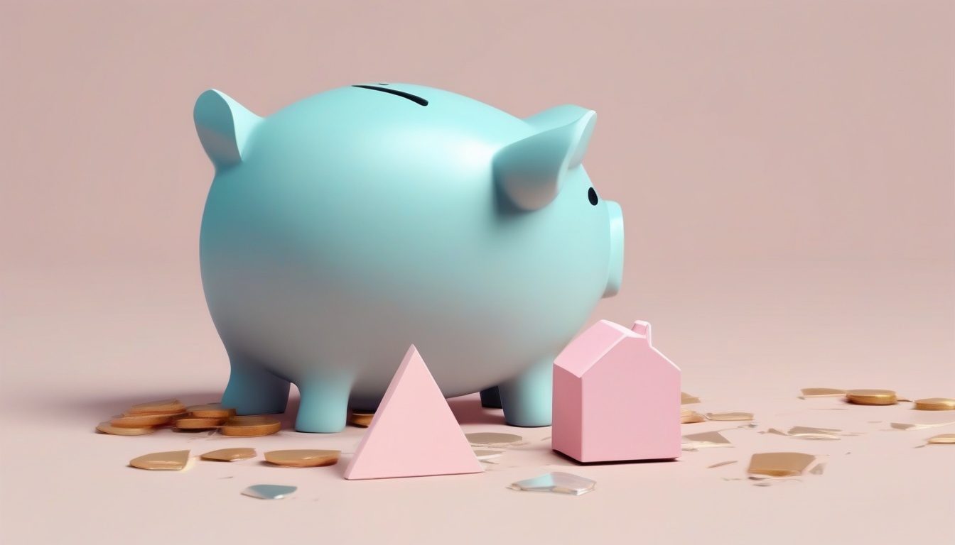 A of a warning sign next to a cracked piggy bank