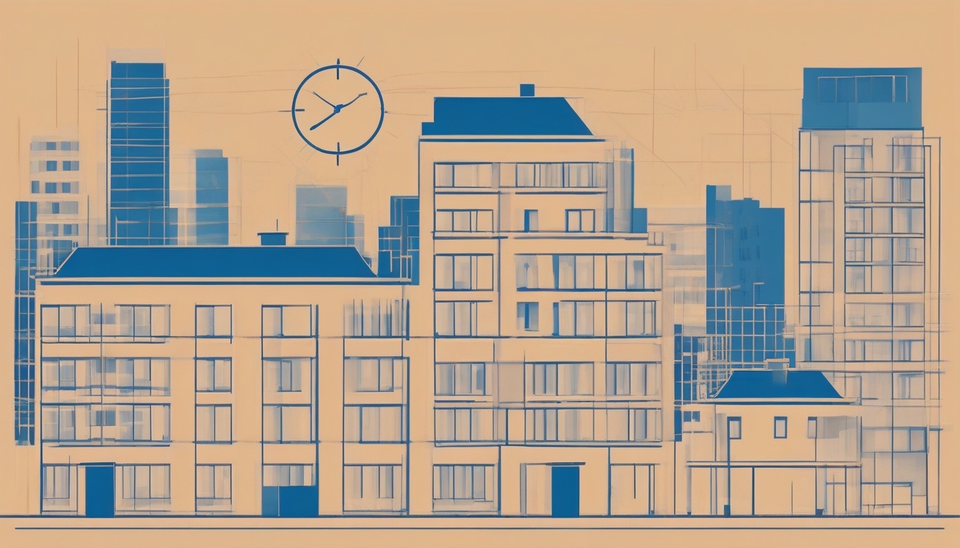 A of an apartment building silhouette next to a rising li...