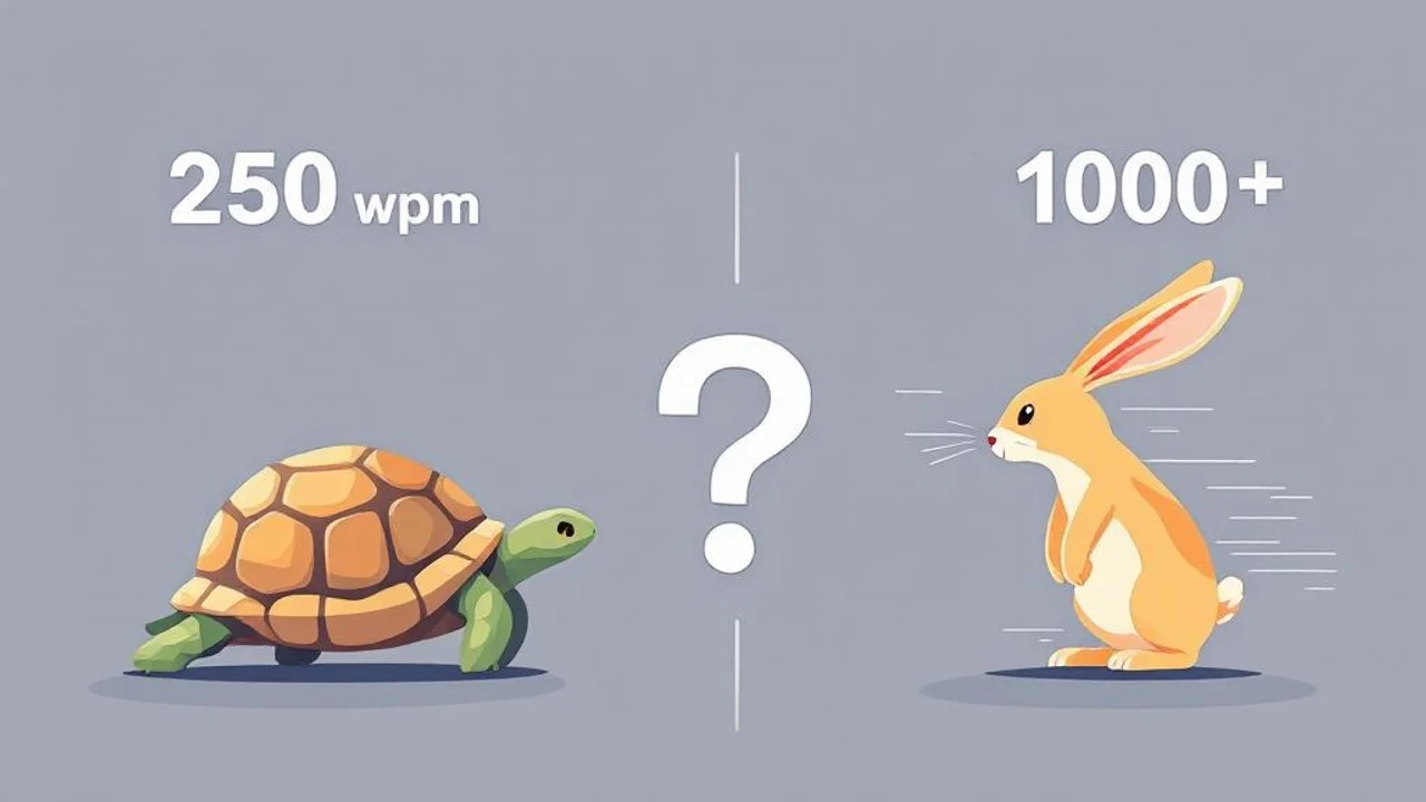 A clean infographic comparing two reading speeds: a torto...