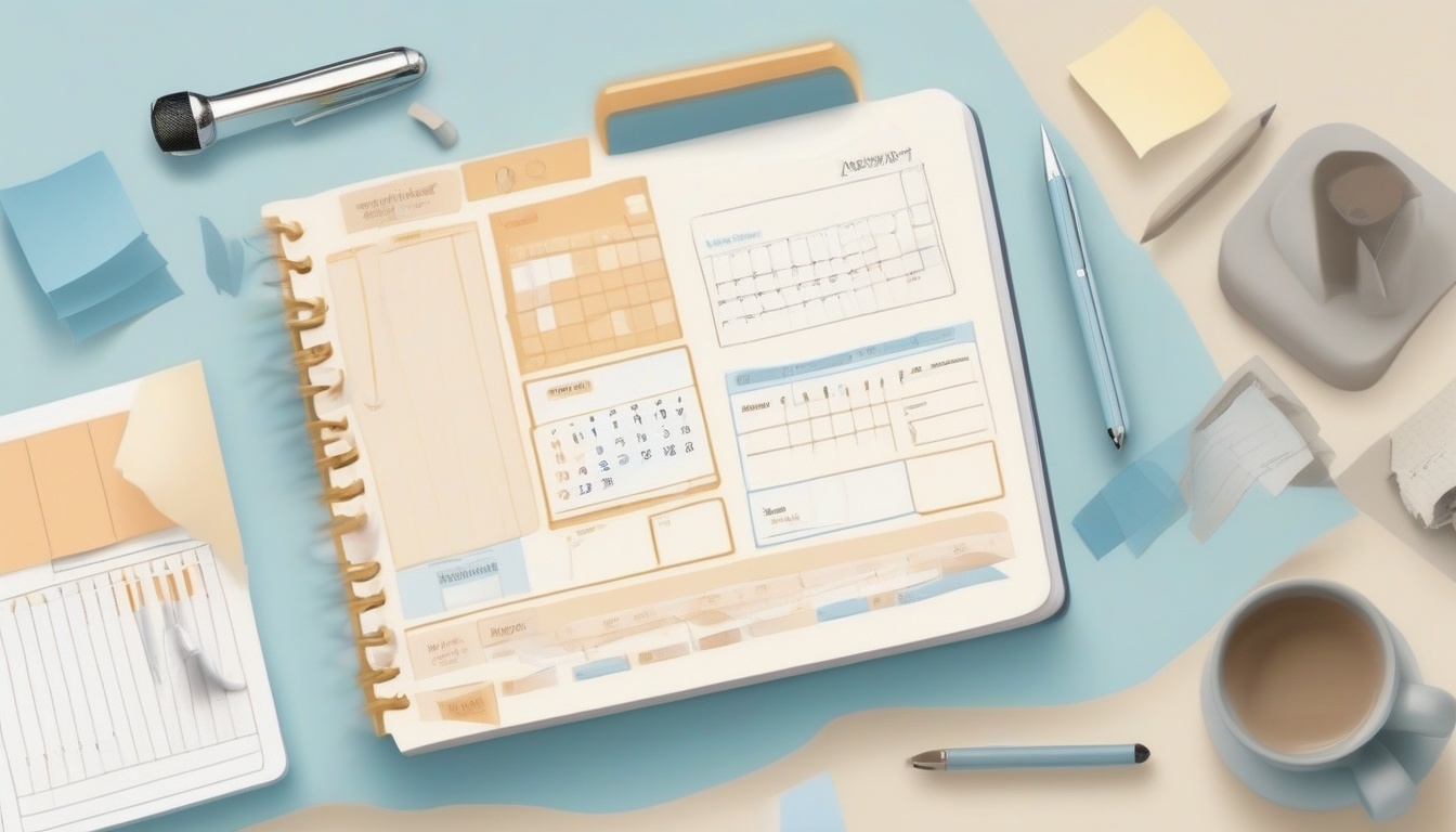 Flat infographic illustration of a notebook with structur...