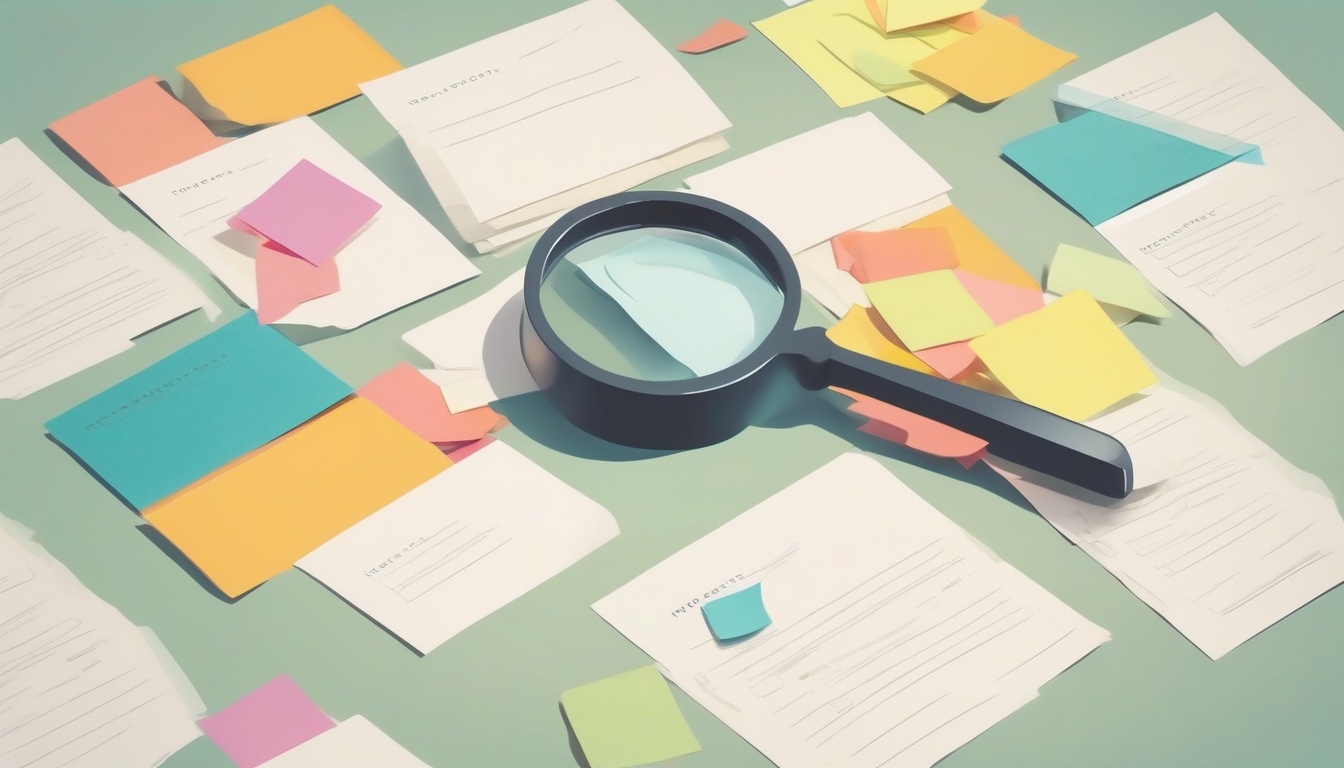 A clean modern flat illustration of a magnifying glass ex...