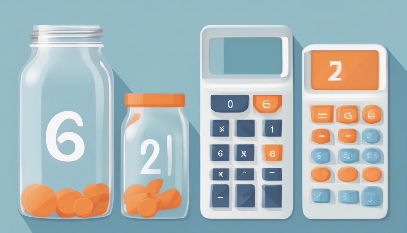 Flat illustration of a calculator displaying numbers next...