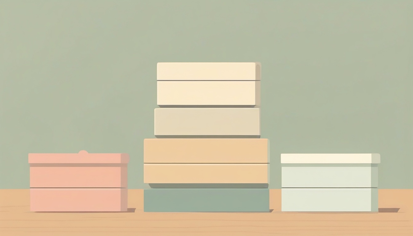 A of three stacked boxes labeled by visual color blocks (