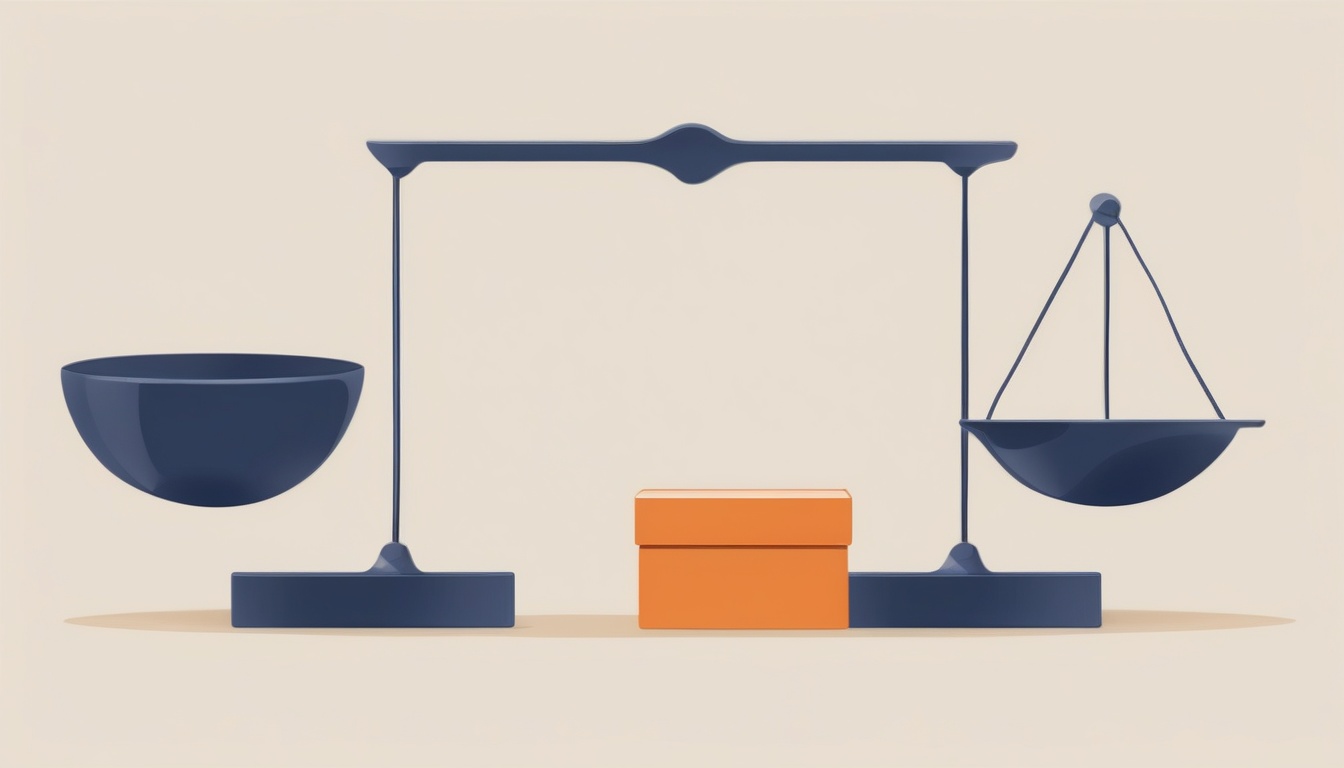A minimalist balance scale illustration on cream backgrou...