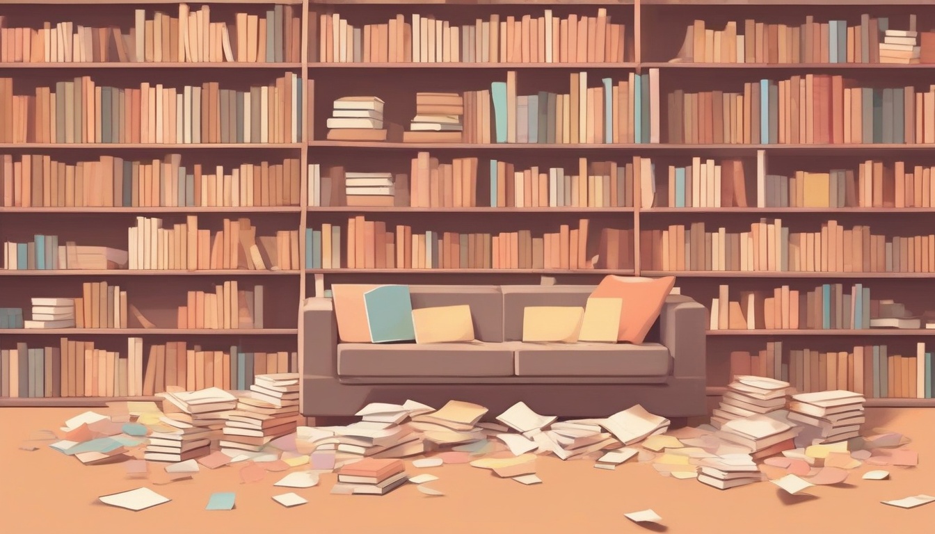 A of an overflowing bookshelf with books spilling over