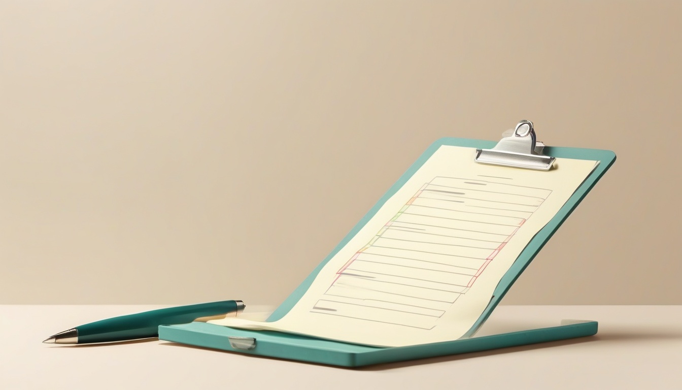 A clean clipboard illustration on light cream background:...