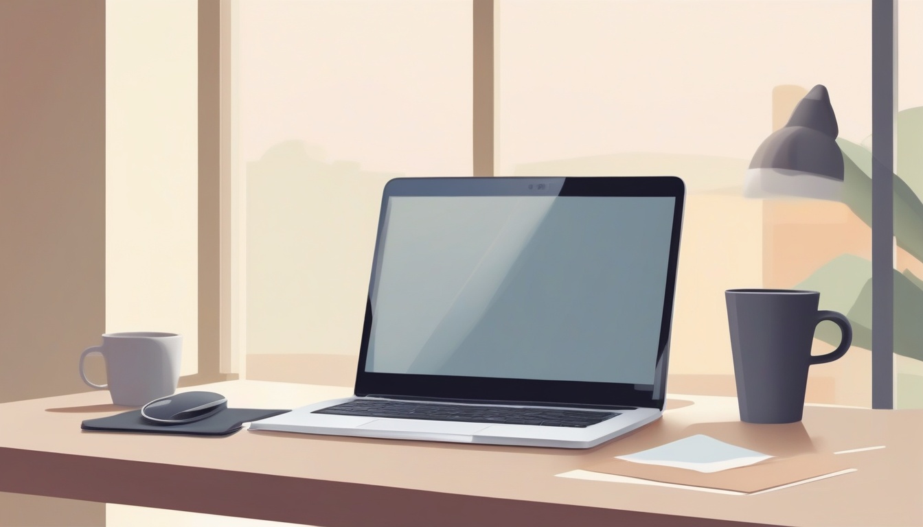 A clean modern flat illustration of a laptop on a desk wi...