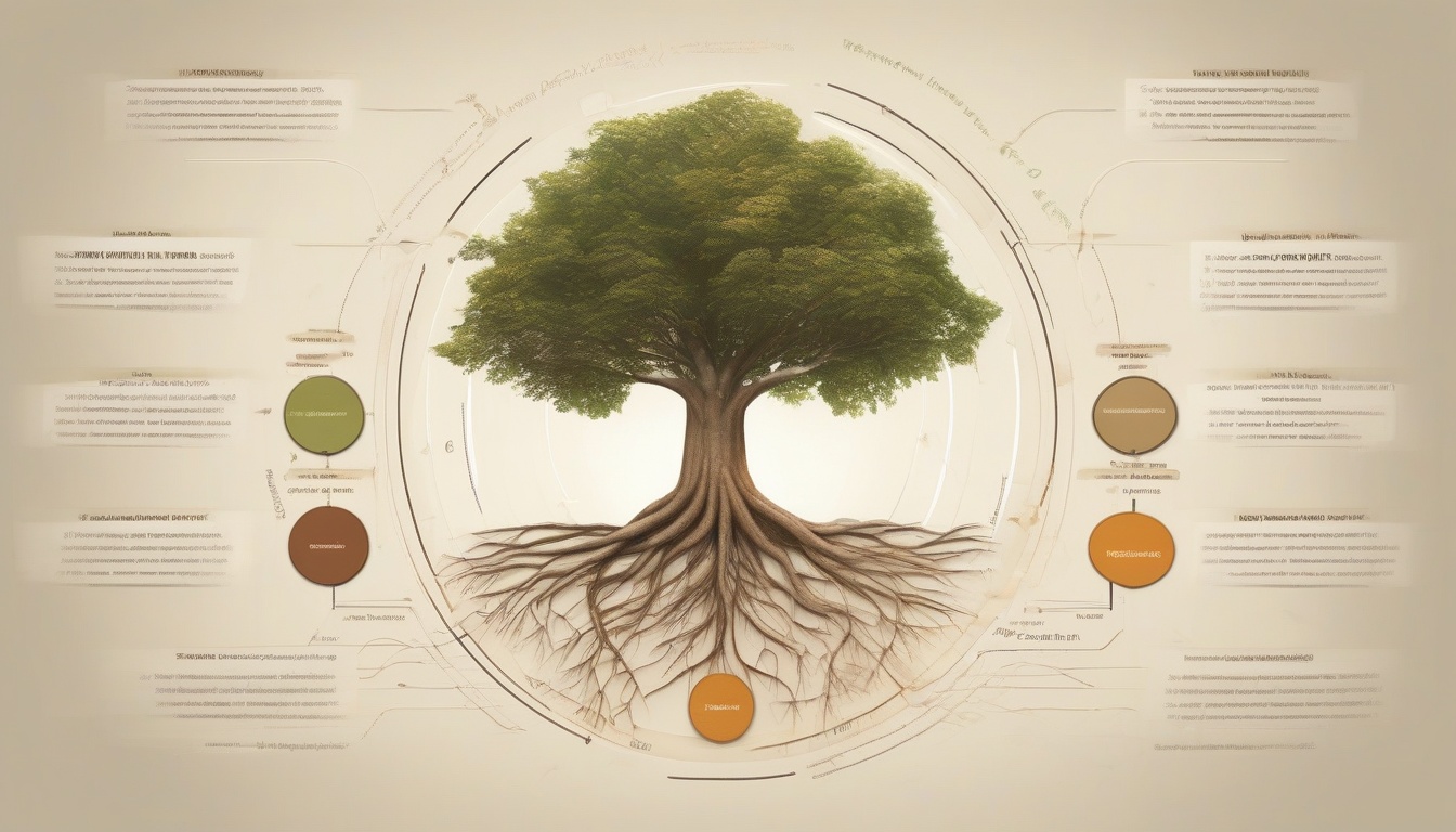 A flat structural diagram showing a tree with roots label...
